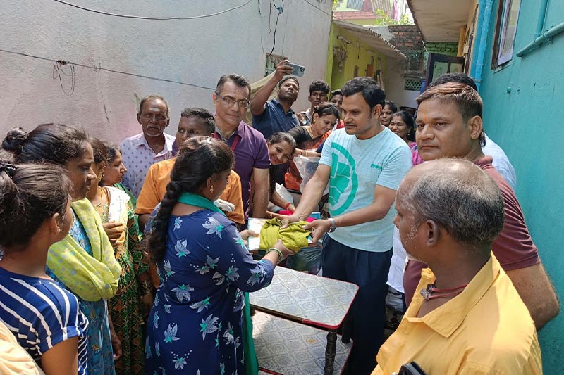 We distributed new clothes to 200 residents