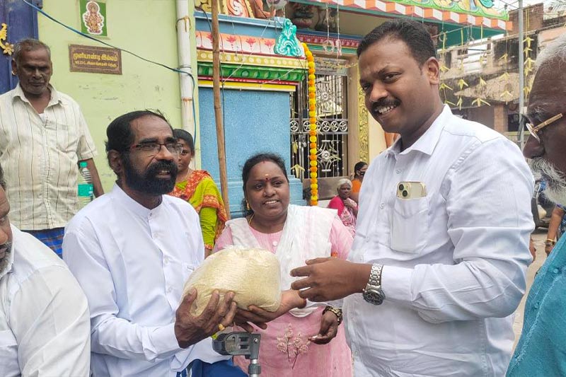 Distributed 5 kg rice bags to differently-abled in